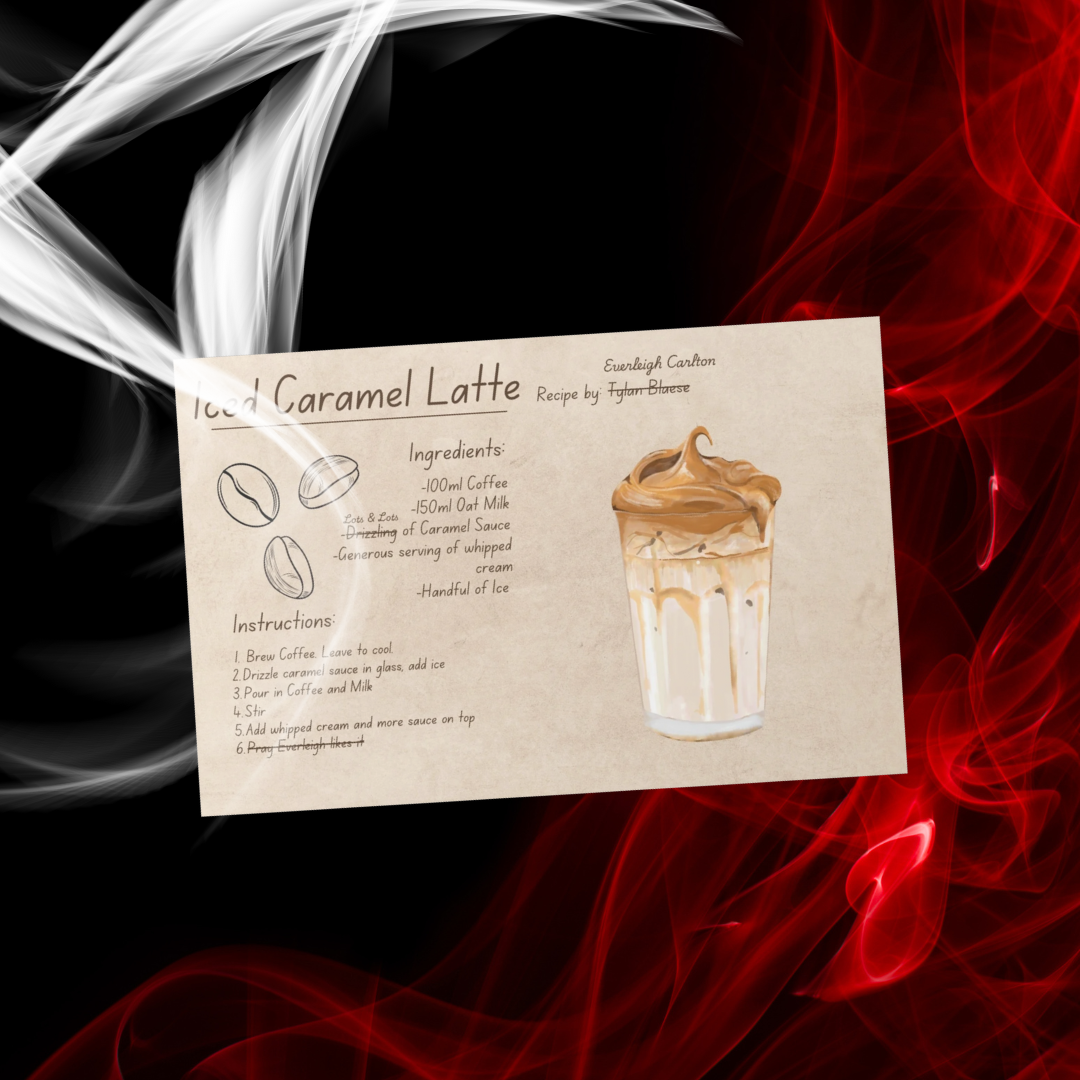 Deceitful Devotion Iced Caramel Latte Recipe Card