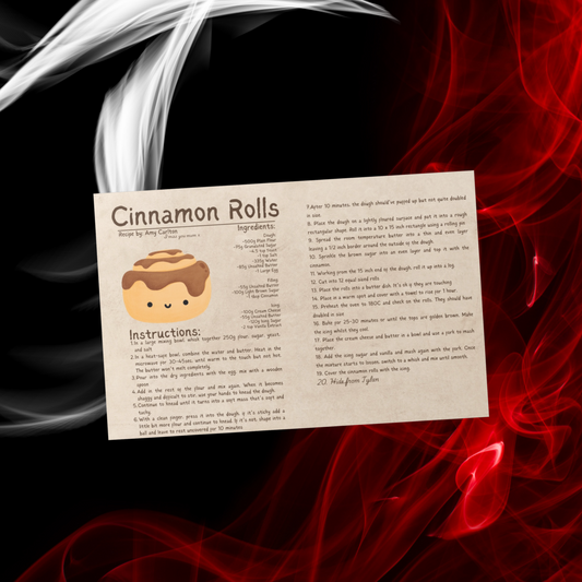 Deceitful Devotion Cinnamon Rolls Recipe Card